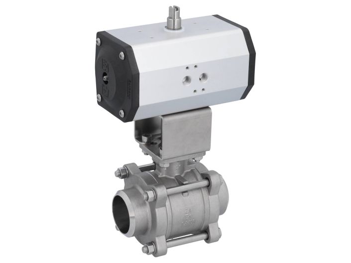 Ball valve-ZA / HT, DN50-Weld., With drive ED70, Stainless steel / PTFE FKM, double acting