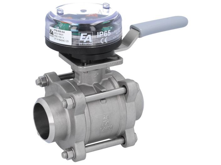Ball valve-ZA, DN50, w. VE-limit switch el./mech., welded, stainl.steel/PTFE-FKM, max. 250VAC-5A,IP65