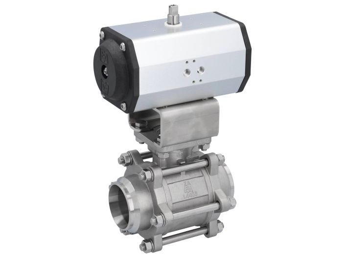 Ball valve-ZA / HT, DN65-Weld., With drive ED85, Stainless steel / PTFE FKM, double acting