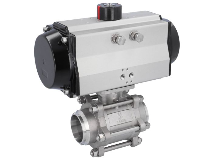 Ball valve-ZA/HT, DN100-welded,with actuator OE140, stainless steel/PTFE-FKM, spring return