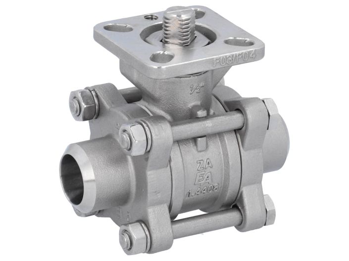 Ball valve DN15, PN64, 1.4408/PTFE-FKM, Welded ends, cavity free, ISO 5211, DIN3202-S13