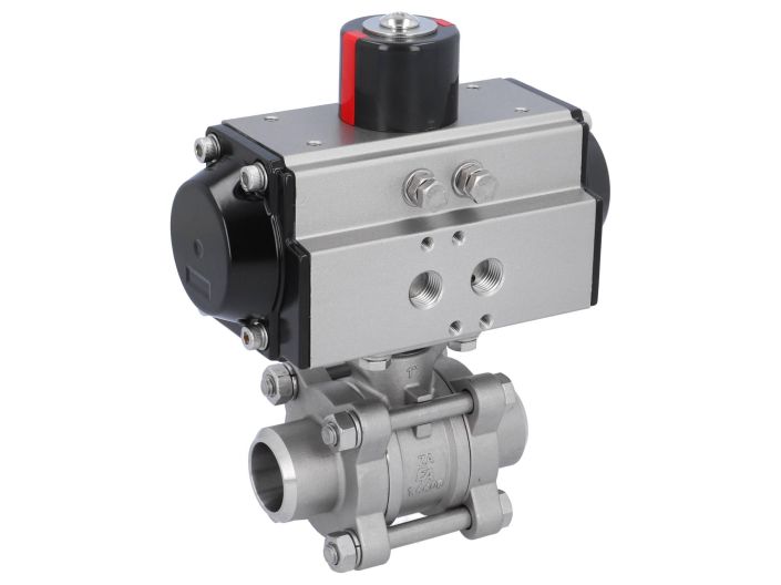 Ball valve ZA DN25-butt welded, with actuator OD65, stainl. steel/PTFE-FKM, cavity free, double acting
