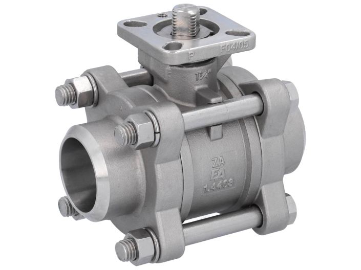 Ball valve DN32, PN64, 1.4408/PTFE-FKM, Welded ends, cavity free, ISO 5211, DIN3202-S13