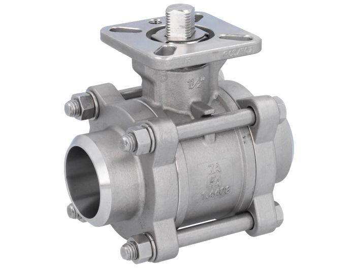 Ball valve DN40, PN64, 1.4408/PTFE-FKM, Welded ends, cavity free, ISO 5211, DIN3202-S13