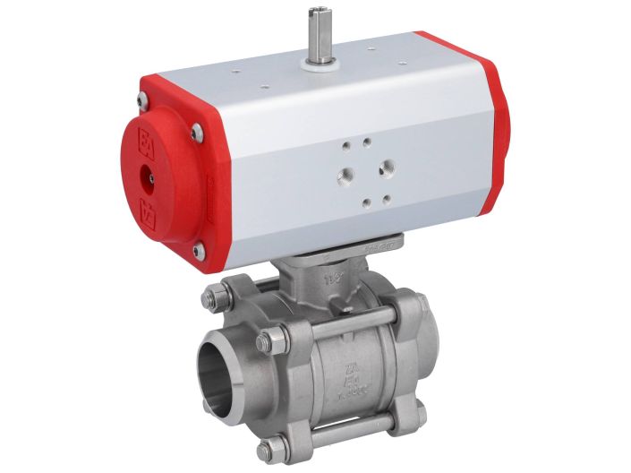 Ball valve-ZA, DN40-welding face, with drive-ED63, stainless steel / PTFE FKM, of voids, double actin