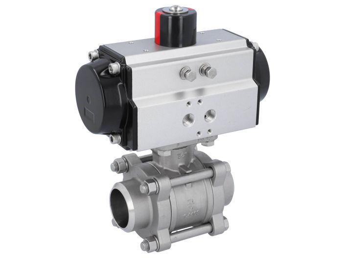 Ball valve ZA DN40-butt welded, with actuator OD75, stainl. steel/PTFE-FKM, cavity free, double acting