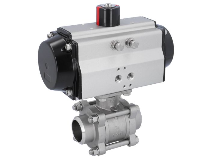 Ball valve ZA DN40-butt welded, with actuator OE95, stainl. steel/PTFE-FKM, cavity free, spring return
