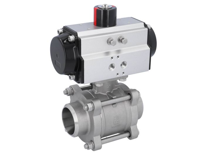 Ball valve ZA DN50-butt welded, with actuator OD85, stainl. steel/PTFE-FKM, cavity free, double acting