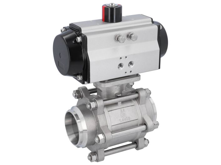 Ball valve ZA DN65-butt welded, with actuator OD85, stainl. steel/PTFE-FKM, cavity free, double acting