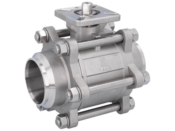 Ball valve DN80, PN64, 1.4408/PTFE-FKM, Welded ends, cavity free, ISO 5211, DIN3202-S13