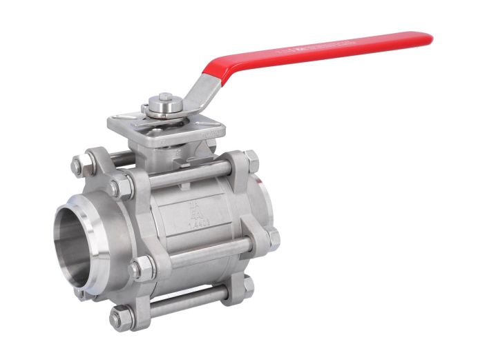 Ball valve DN80, PN64, 1.4408/PTFE-FKM, Welded ends, cavity free, ISO 5211, DIN3202-S13