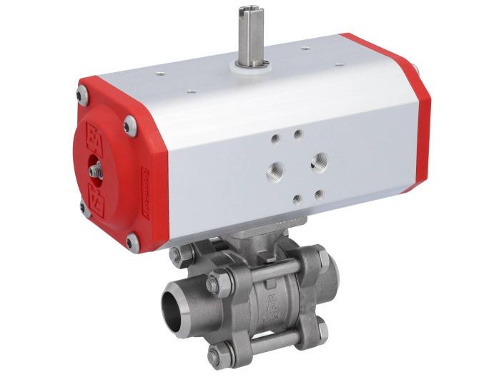 Ball valve DN20 ZA-welding face, with drive EE55, Stainless steel / PTFE FKM, spring return