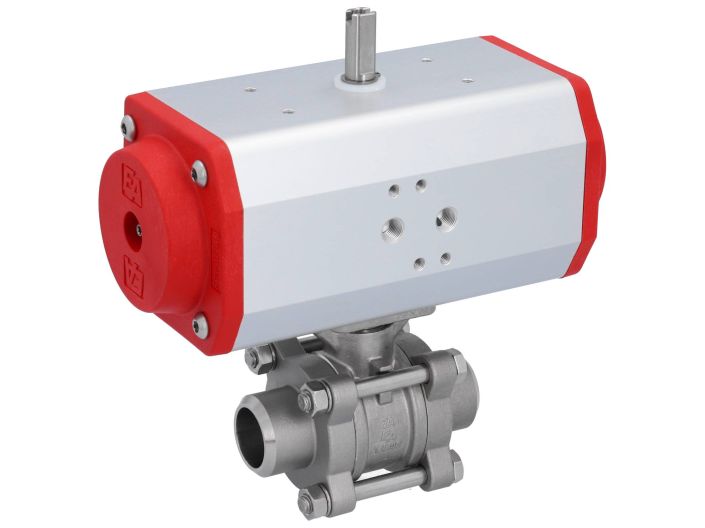Ball valve DN25 ZA-welding face, with drive EE63, Stainless steel / PTFE FKM, spring return