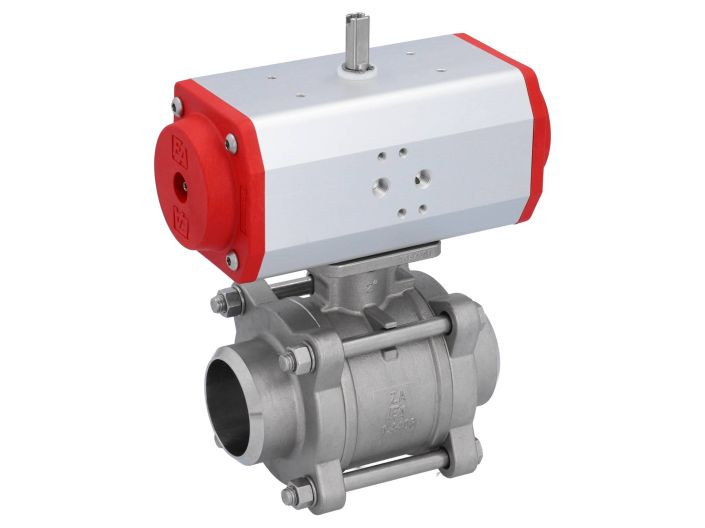 Ball valve DN50 ZA-welding face, with drive ED63, Stainless steel / PTFE FKM, double acting