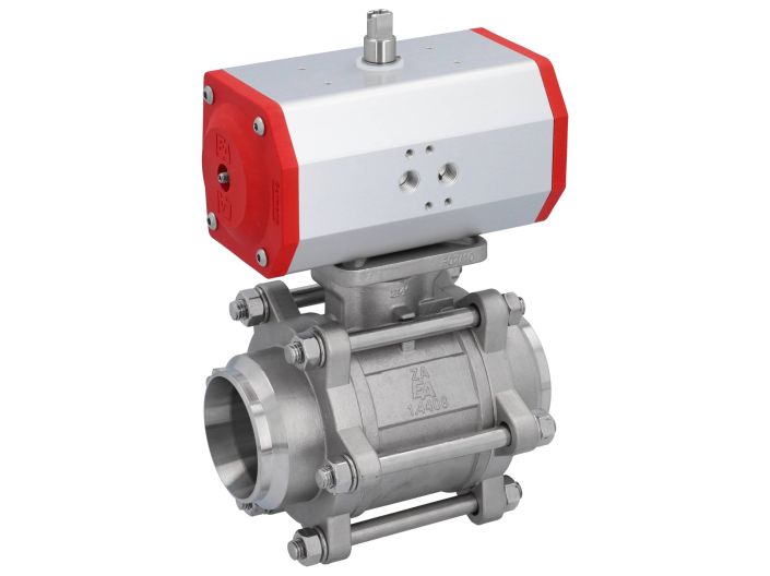 Ball valve DN65 ZA-welded ends, with actuator ED70, Stainless steel/PTFE-FKM, double acting