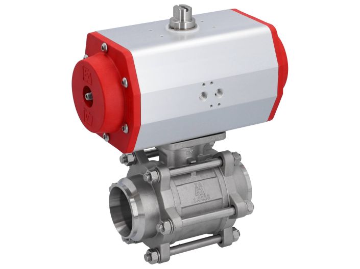 Ball valve DN65 ZA-welding face, with drive EE100, Stainless steel / PTFE FKM, spring return