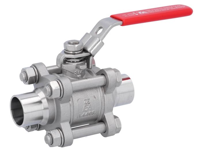 Ball valve DN20, PN64, 1.4408 / PTFE, DIN11850-Rh2, Weld ends, full bore, DIN3202-S13