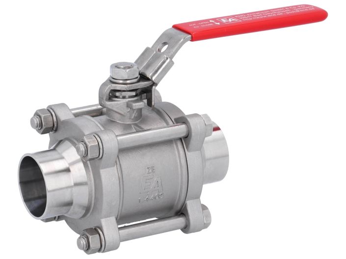 Ball valve DN32, PN40, 1.4408 / PTFE, DIN11850-Rh2, Weld ends, full bore, DIN3202-S13