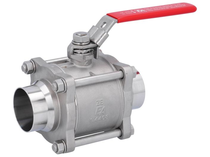 Ball valve DN50, PN40, 1.4408 / PTFE, DIN11850-Rh2, Weld ends, full bore, DIN3202-S13