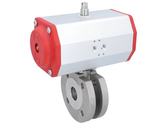 Ball valve ZK, DN32, with drive-EE, EW85, stainless steel1.4408 / PTFE FKM, spring return