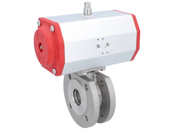 Ball valve ZK, DN40, with drive-EE, EW85, Stainless steel 1.4408 / PTFE FKM, spring return