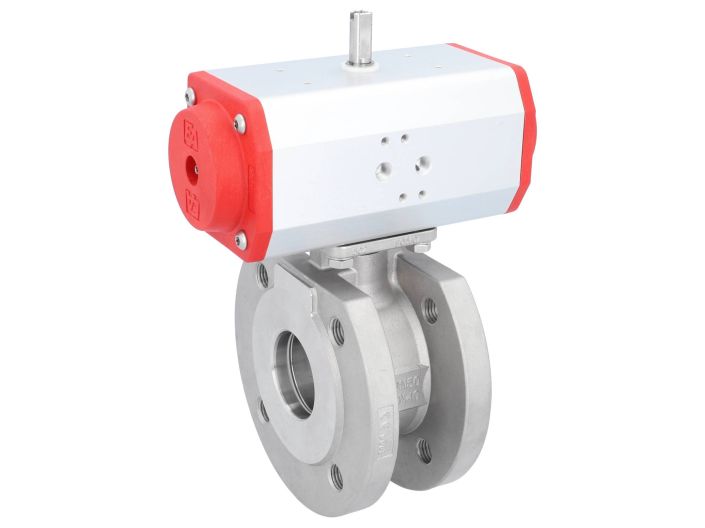 Ball valve ZK, DN50, with drive-ED, DW63, Stainless steel 1.4408 / PTFE FKM, double acting