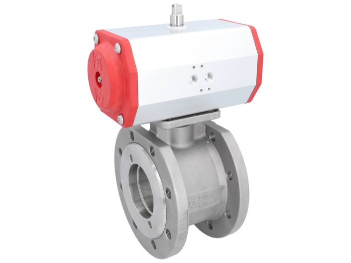 Ball valve ZK, DN80, with drive-ED, DW85, stainless steel1.4408 / PTFE FKM, double-acting