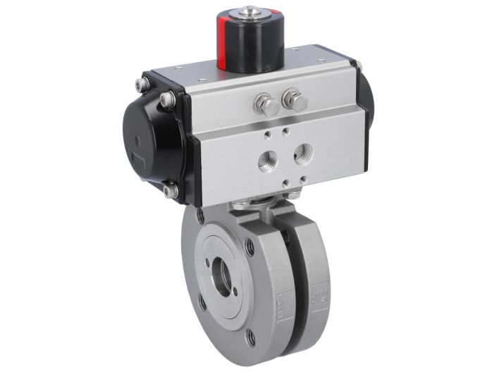 Ball valve ZK, DN25, with actuator-OD, DA65, stainl. steel/PTFE-FKM, cavity free, double acting