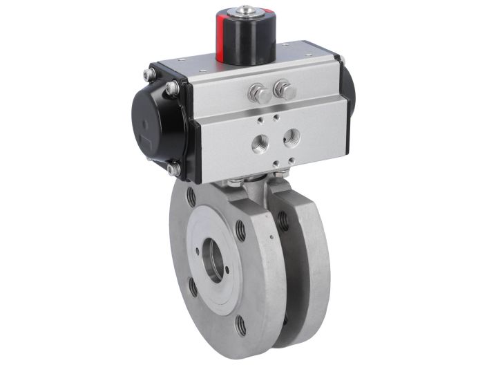 Ball valve ZK, DN32, with actuator-OD, DA65, stainl. steel/PTFE-FKM, cavity free, double acting