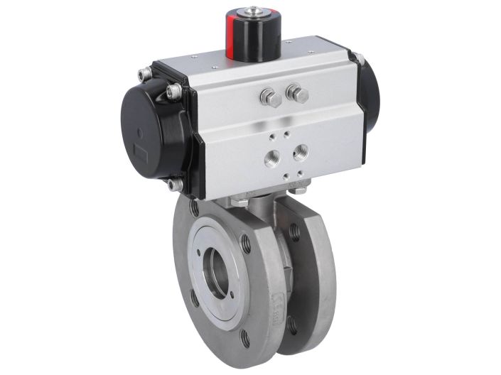 Ball valve ZK, DN40, with actuator-OD, DA65, stainl. steel/PTFE-FKM, cavity free, double acting