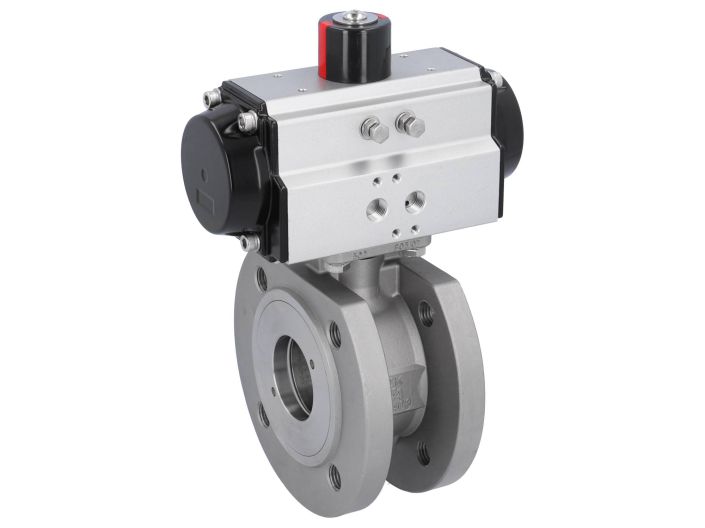 Ball valve ZK, DN50, with actuator-OD, DA85, stainl. steel/PTFE-FKM, cavity free, double acting