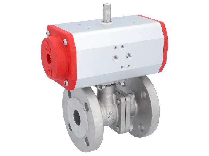 Ball valve ZP, DN25,with Drive-EE, EW63, stainless steel1.4408 / PTFE FKM, spring return