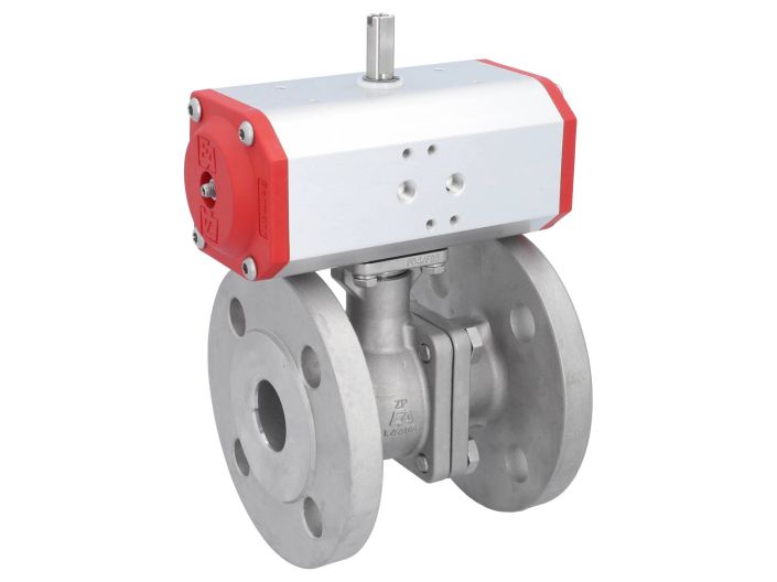 Ball valve ZP, DN32, with drive-ED, DW55, stainless steel1.4408 / PTFE FKM, double-acting