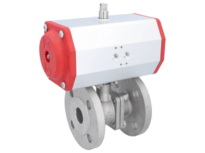 Ball valve ZP, DN32,with Drive-EE, EW85, stainless steel1.4408 / PTFE FKM, spring return