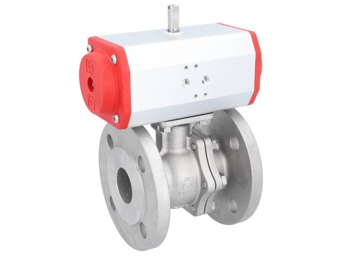 Ball valve ZP, DN40,with Drive-ED, DW63, stainless steel1.4408 / PTFE FKM, double-acting