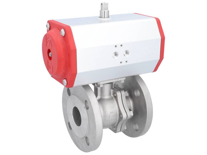 Ball valve ZP, DN40,with Drive-EE, EW85, stainless steel1.4408 / PTFE FKM, spring return