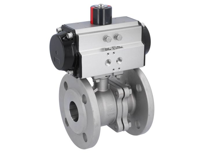 Ball valve ZP, DN40, with actuator-OD, DA65, Stainless steel 1.4408, PTFE-FKM, double acting