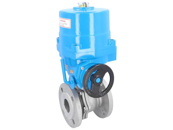 Ball valve ZP, DN50, with drive NE06, stainless steel1.4408 / PTFE FKM, 24V DC, Duration