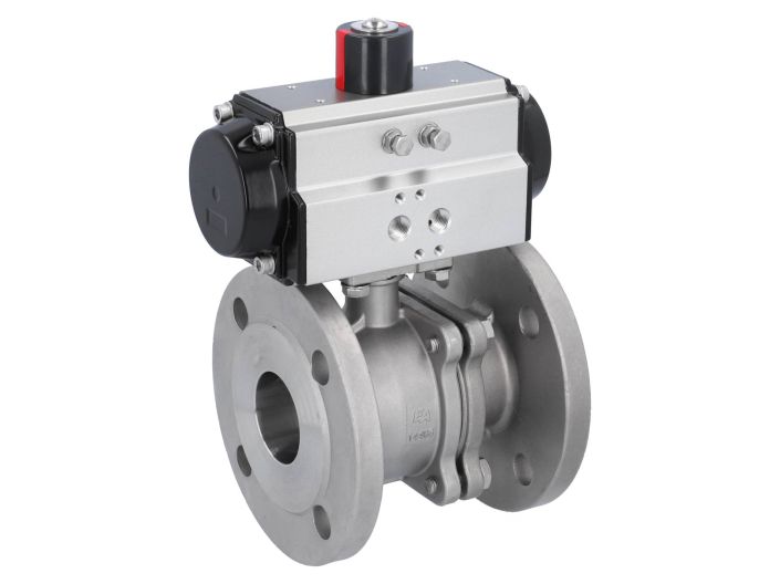 Ball valve ZP, DN50, with actuator-OD, DA75, Stainless steel 1.4408, PTFE-FKM, double acting