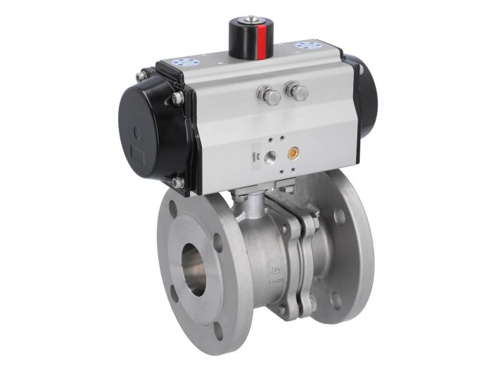Ball valve ZP, DN50, with actuator-OE, SR110, Stainless steel 1.4408, PTFE-FKM, spring return