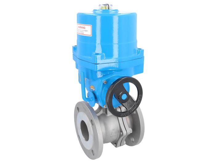 Ball valve ZP, DN65, with drive NE09, stainless steel1.4408 / PTFE FKM, 24V DC, Duration