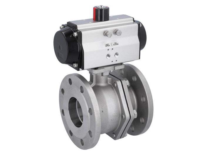 Ball valve ZP, DN80, with actuator-OD, DA95, Stainless steel 1.4408, PTFE-FKM, double acting