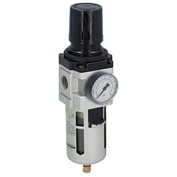 Filter pressure regulator 1/4", drain: automatic, Aluminium/polyamide/NBR, with manometer