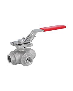 3-Wege Kugelhahn 1/2"-DIN2999, voller Durchgang T-Bohrung, Edelstahl 1.4408/PTFE-FKM, ISO5211,PN63
