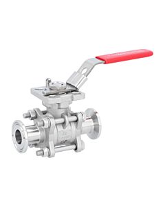 Kugelhahn DN15, PN63, 1.4408/PTFE-FKM, hohlraumarm Clamp nach DIN32676-Reihe A, ISO 5211, l=89mm