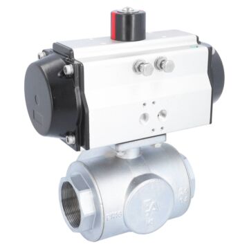 Kugelhahn-TN, 2", mit Antrieb-OE, EW85 Ms./PTFE-FKM, T-Bohrung, federrückstellend