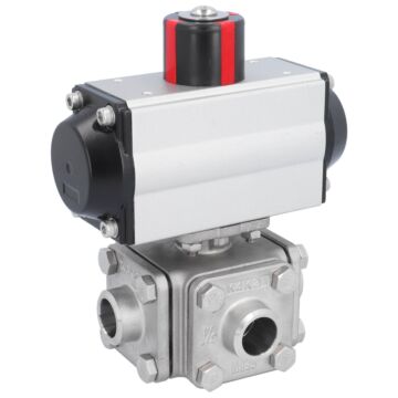 Ball valve-ZD, DN20, with actuator-OD, DA50, st. steel 1.4408/PTFE-FKM, T-bore, double acting