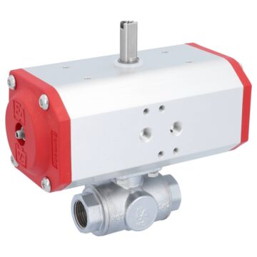 Kugelhahn-TN, 1/2", mit Antrieb-EE, EW55 Ms./PTFE-FKM, T-Bohrung, federrückstellend