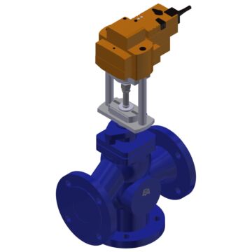 3-Wege-Motorregelventil, DN65, Flansch GG/Metall-PTFE, PN16, 24V AC/DC, Kvs=63m³/h