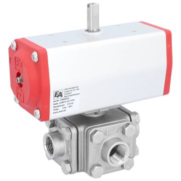 Kugelhahn-ZD, 1/2", mit Antrieb-ED, DW55 Edelst. 1.4408/PTFE-FKM, L-Bohrung, doppeltwirkend